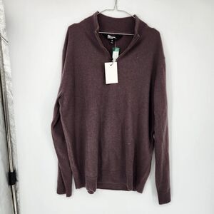 The Commons 100% Cashmere 1/4 Zip Sweater Purple Brown‎ XL NWT
